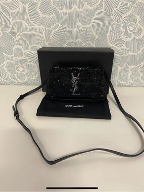 Saint Laurent Toy West Hollywood Black Sequin Logo Crossbody Bag